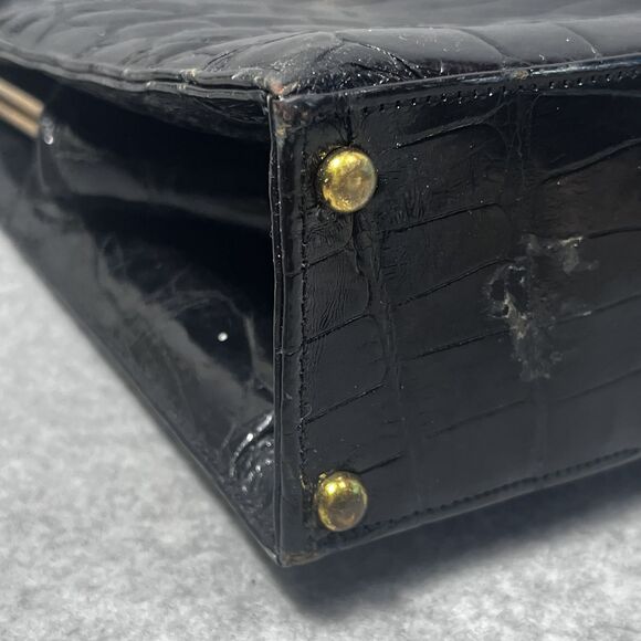 Vintage Crocodile Embossed Leather Top Handle Bag Womens Purse 60s Retro USA‎ - Picture 15 of 16